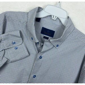 David Donahue Blue Dress Shirt Mens 18.5‎ 2XL Button Down Check Long Sleeve